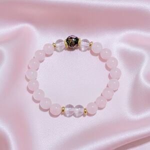 Rose/Clear Quartz Bracelet With Floral Accent